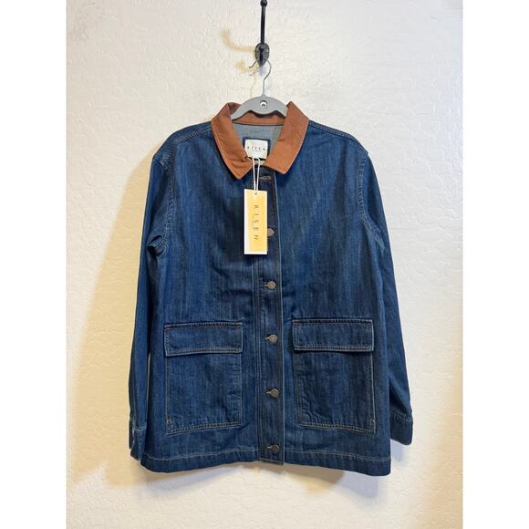 Risen Womens Size Large Barn Coat Denim Dark Jacket  Zipper Button Up NEW - Picture 4 of 6